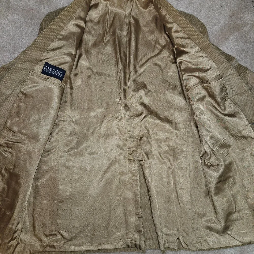 Lands End Brown Corduroy Blazer Jacket Men's 43L Elbow Patches Wood Buttons
